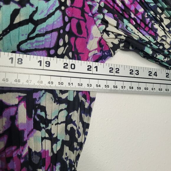 Vintage abstract print pleated fringe art to wear quirky electric top size 1x - Picture 6 of 7